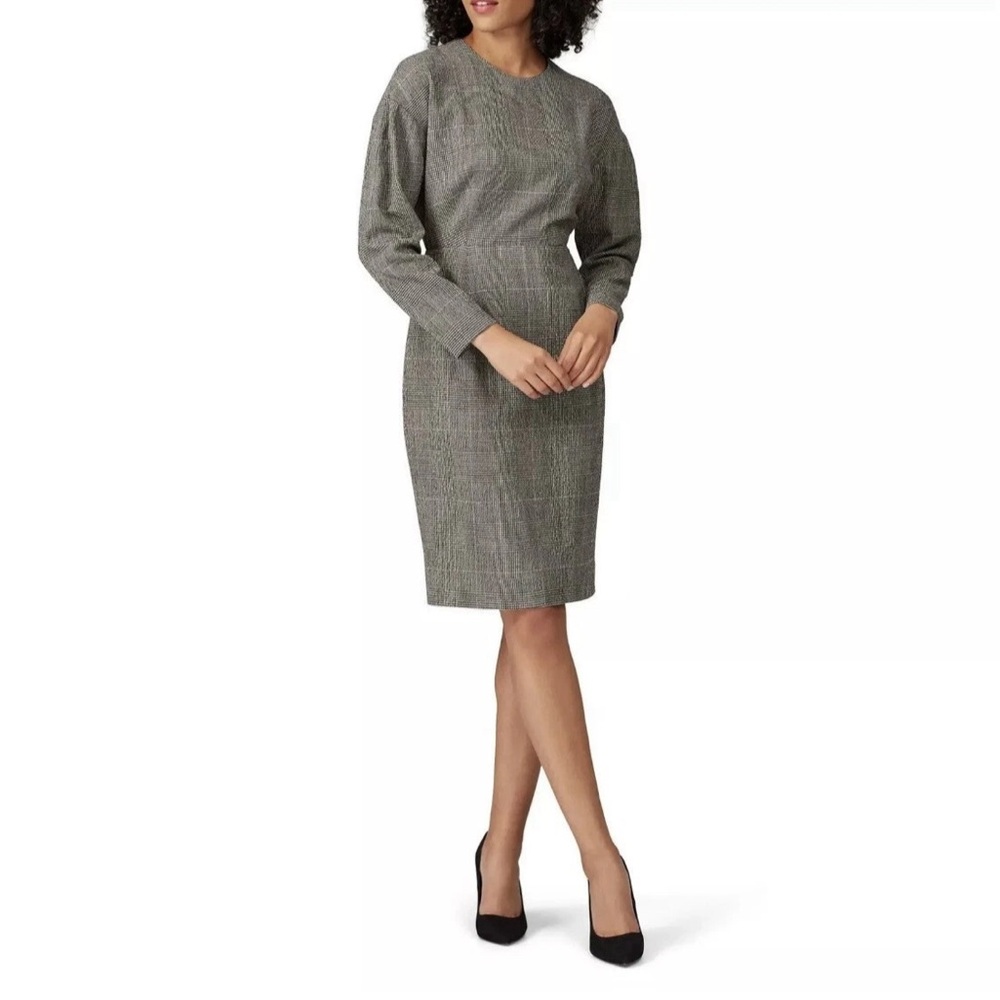 MM Lafleur Rosa Grey Tweed Check Wool Sheath Dress Career Office Classic Size 4